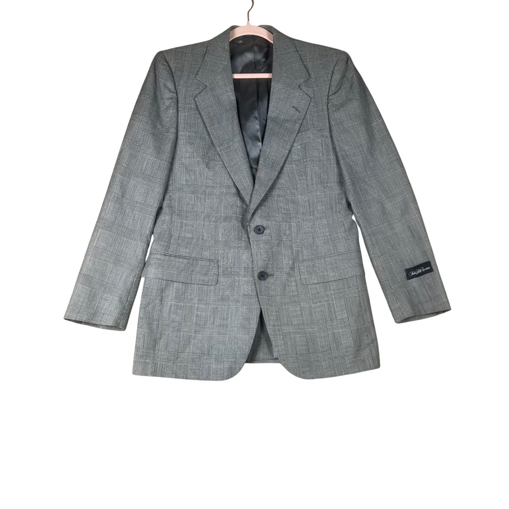 Saks Fifth Avenue Mens Gray Glen Plaid Virgin Wool Two Button Blazer Sport Coat